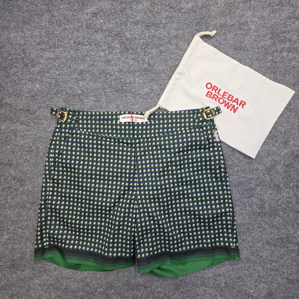 Orlebar Brown Swimming Shorts Men's 30 Bulldog Piscina Stripe Green NWT
